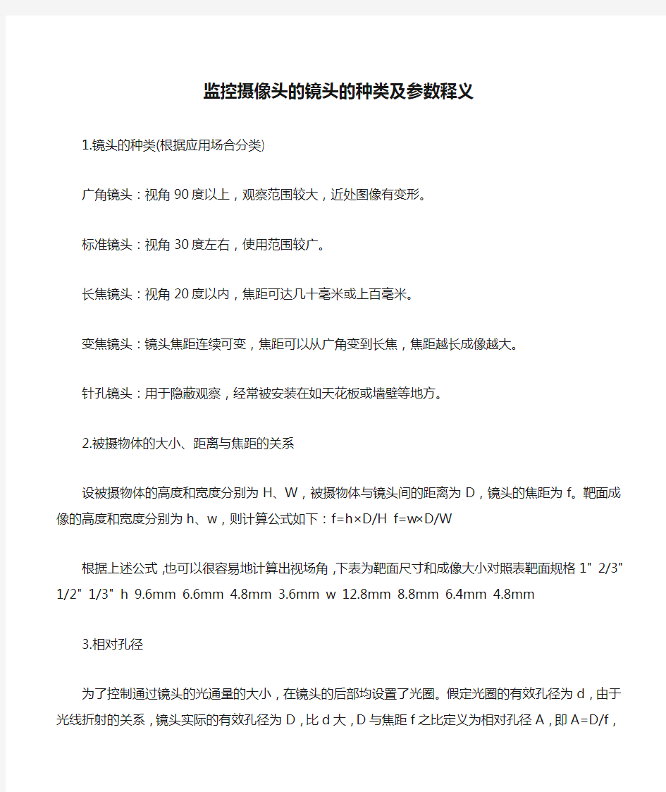 监控摄像头的镜头的种类及参数释义