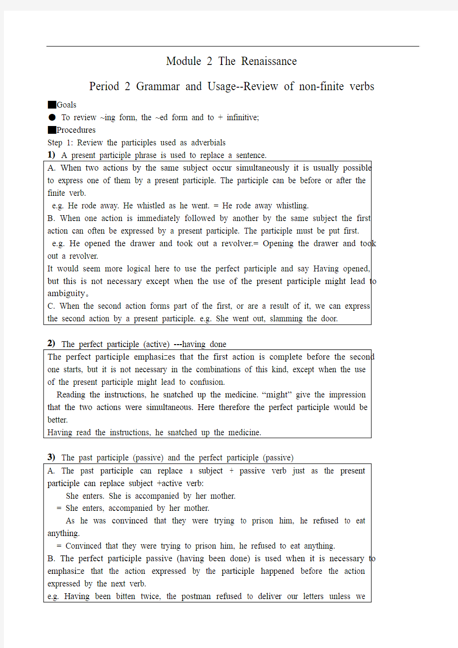 Module 2 The RenaissancePeriod 2 Grammar and Usage--Review of non-finite verbs
