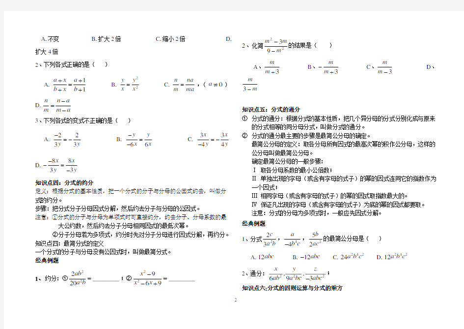 第十五章分式知识点总结及复习