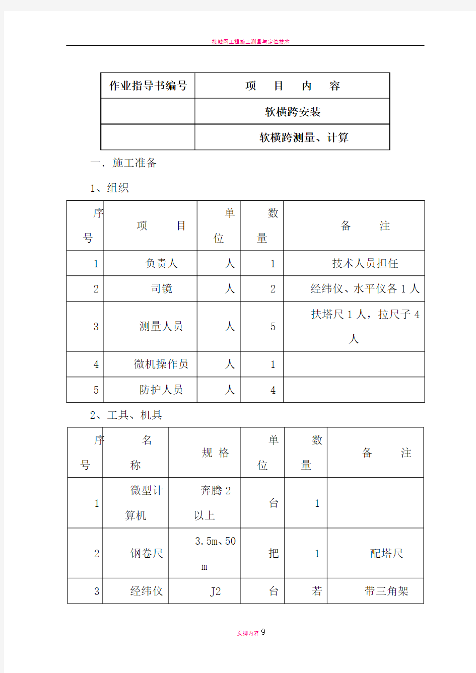 接触网实训教案-软横跨软横跨测量、计算作业指导书