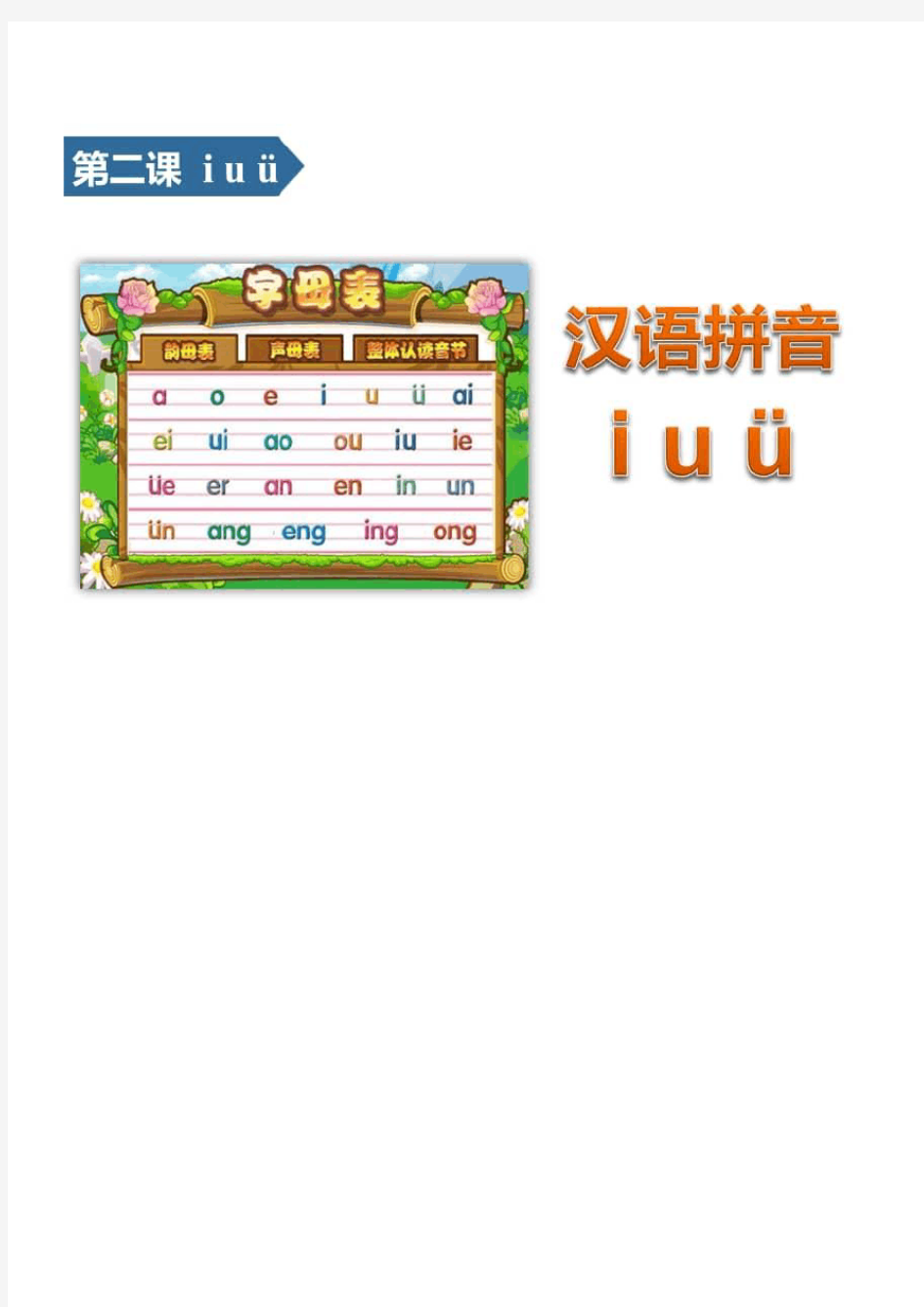 幼小衔接汉语拼音2课《i u ü》PPT课件