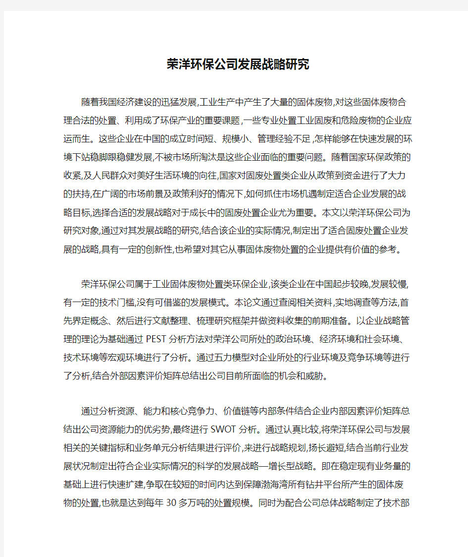 荣洋环保公司发展战略研究