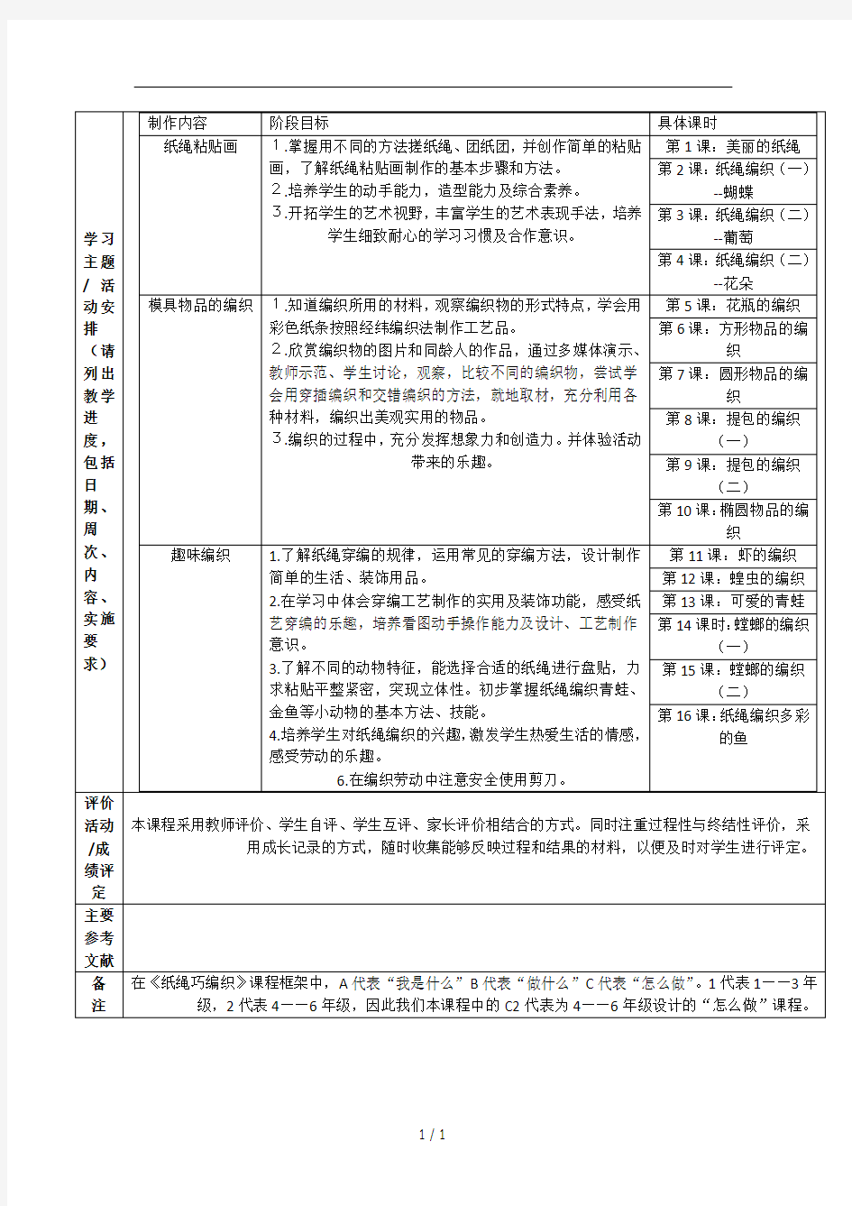 小学社团活动纲要及教案模板(DOC)