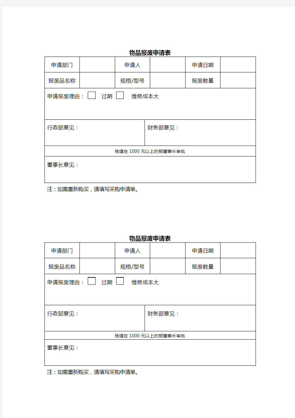 物品报废申请表