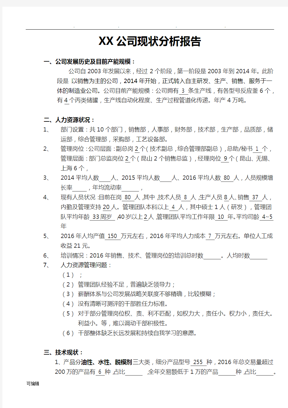 公司现状分析报告文案