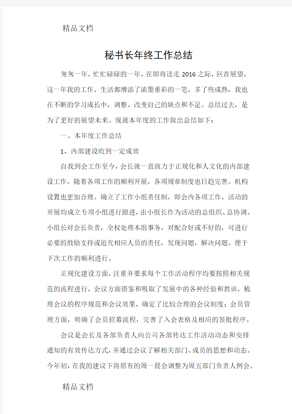 最新协会秘书长年终工作总结资料