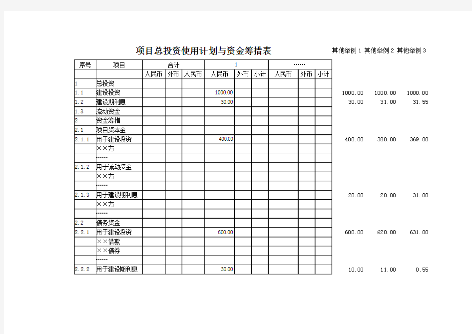 项目总投资使用计划与资金筹措表