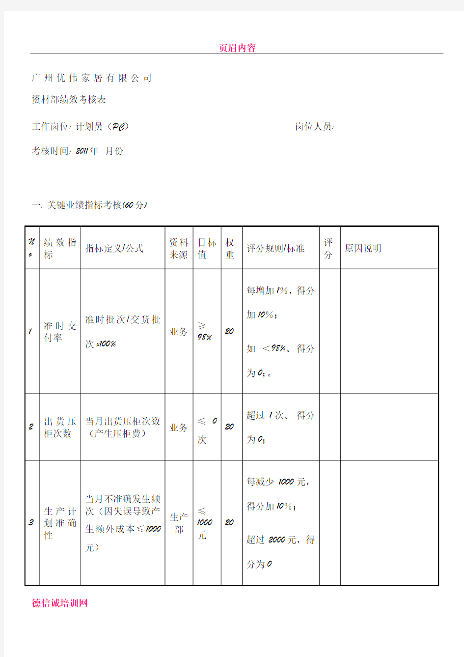 PMC绩效考核表1