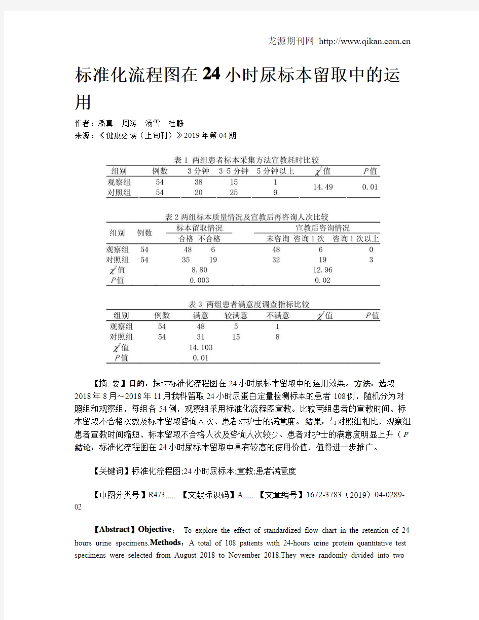 标准化流程图在24小时尿标本留取中的运用