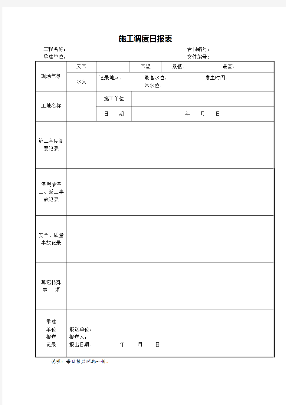 施工调度日报表