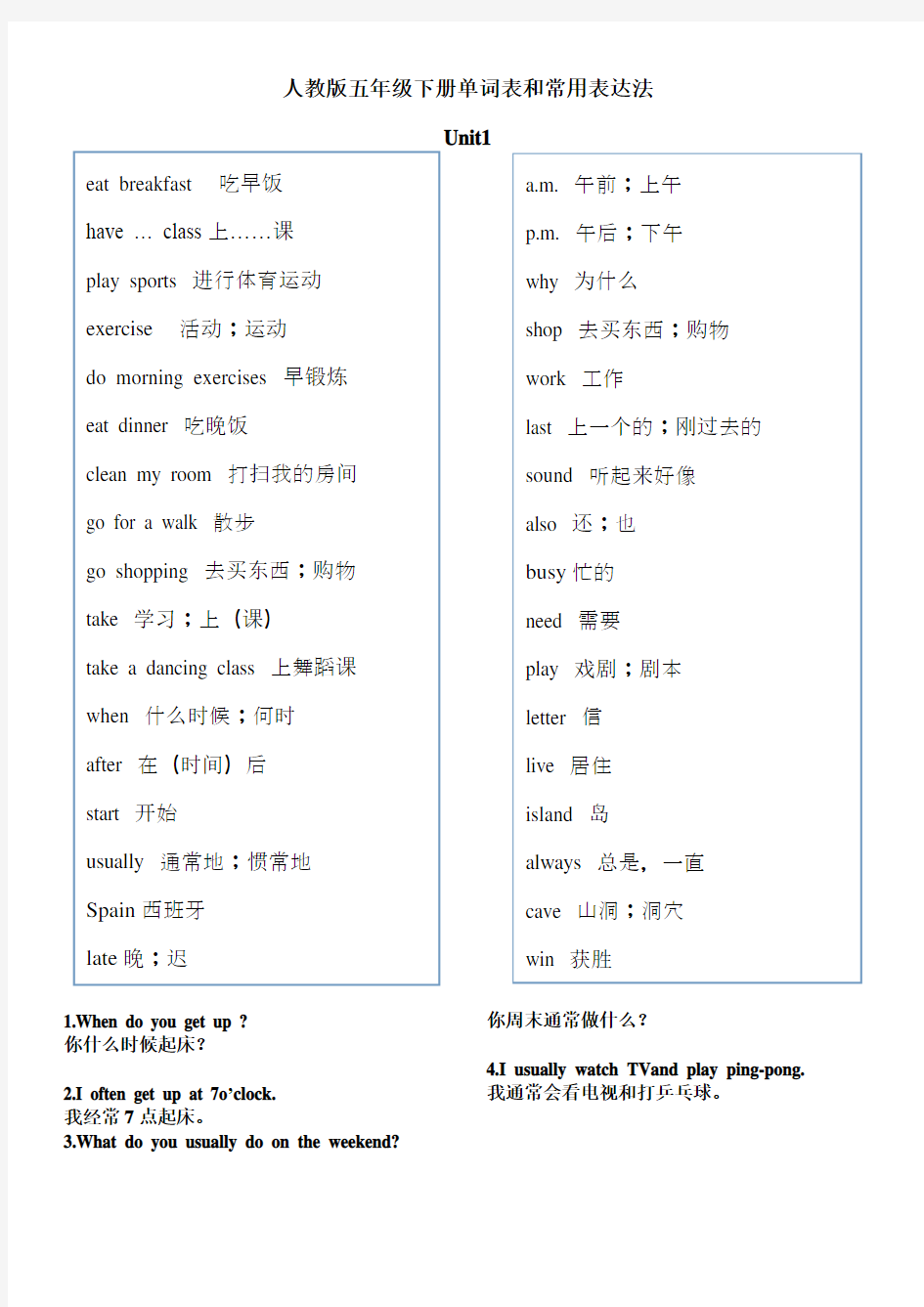 (完整)新人教版五年级英语下册单词表