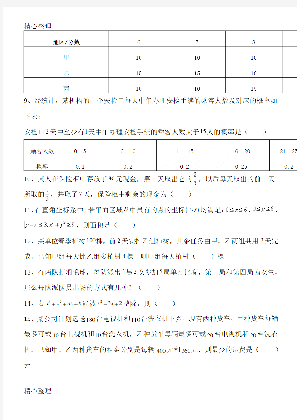 考研管理类联考综合数学真题以及答案