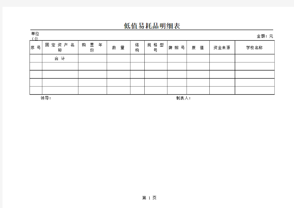 低值易耗品明细表