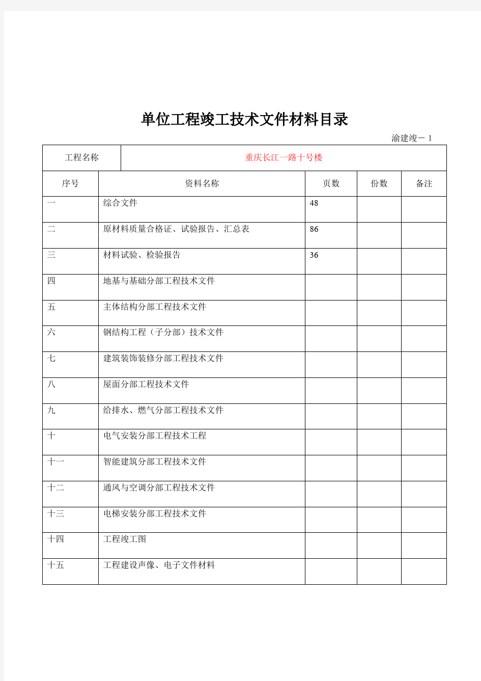 渝建竣资料填写范例(某工程完整版)