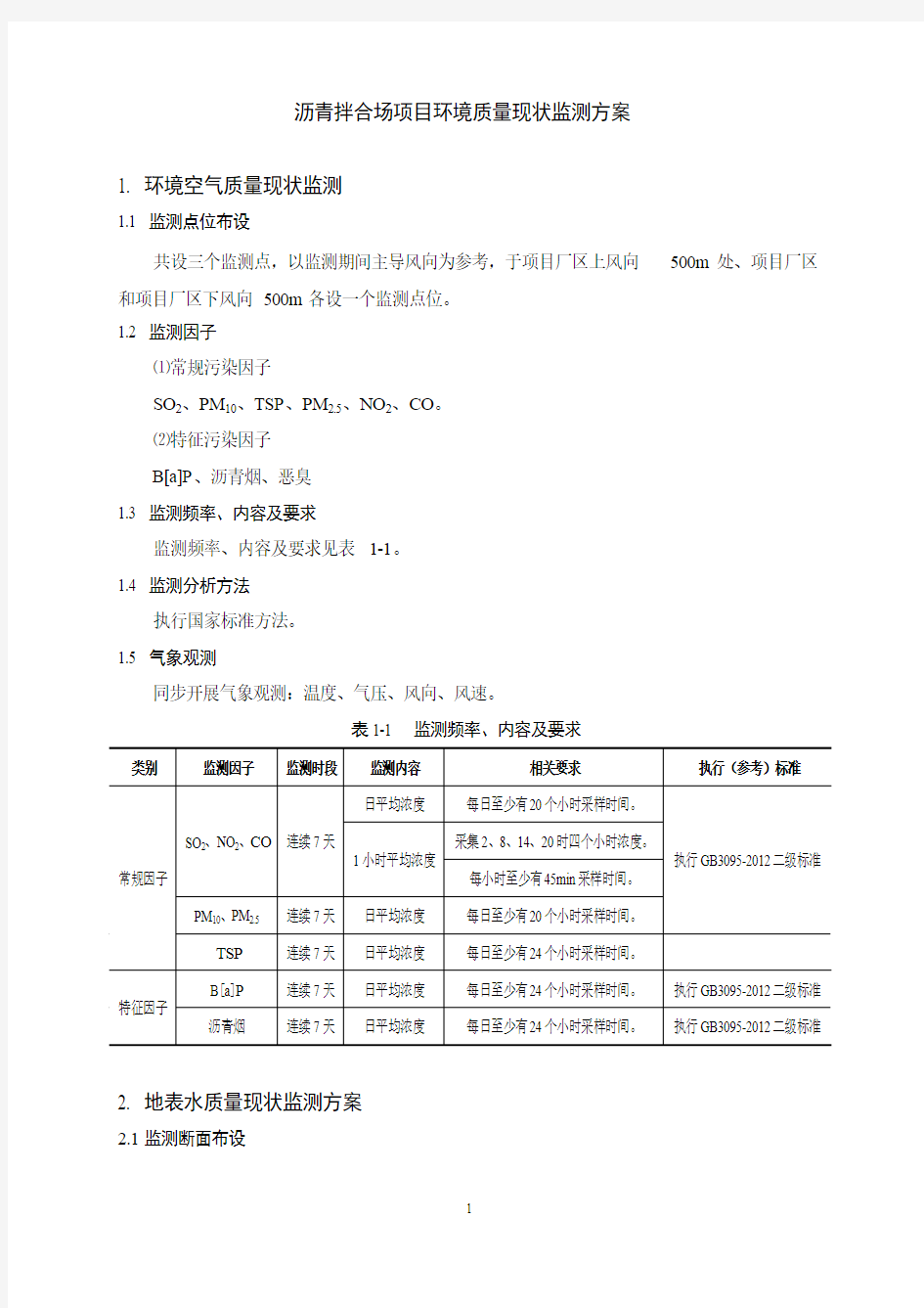 沥青拌合站环境质量现状监测方案