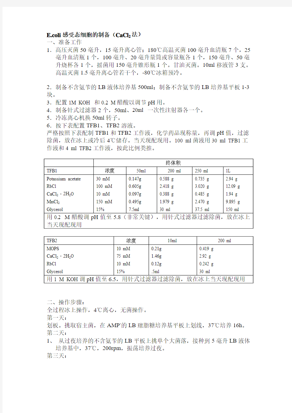 CaCl2法制备感受态细胞