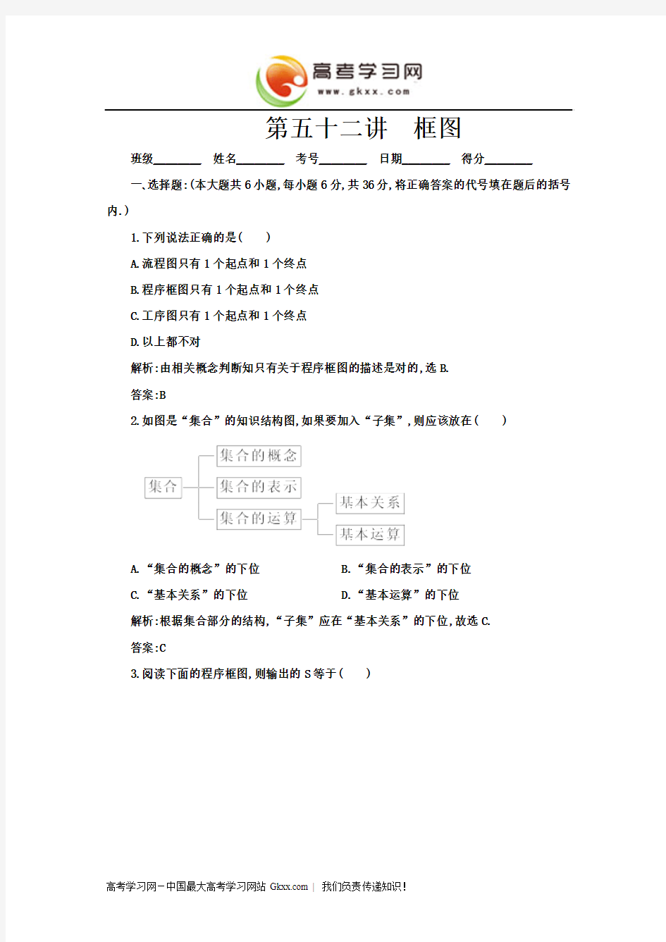 高三数学第一轮复习专题--- 框图