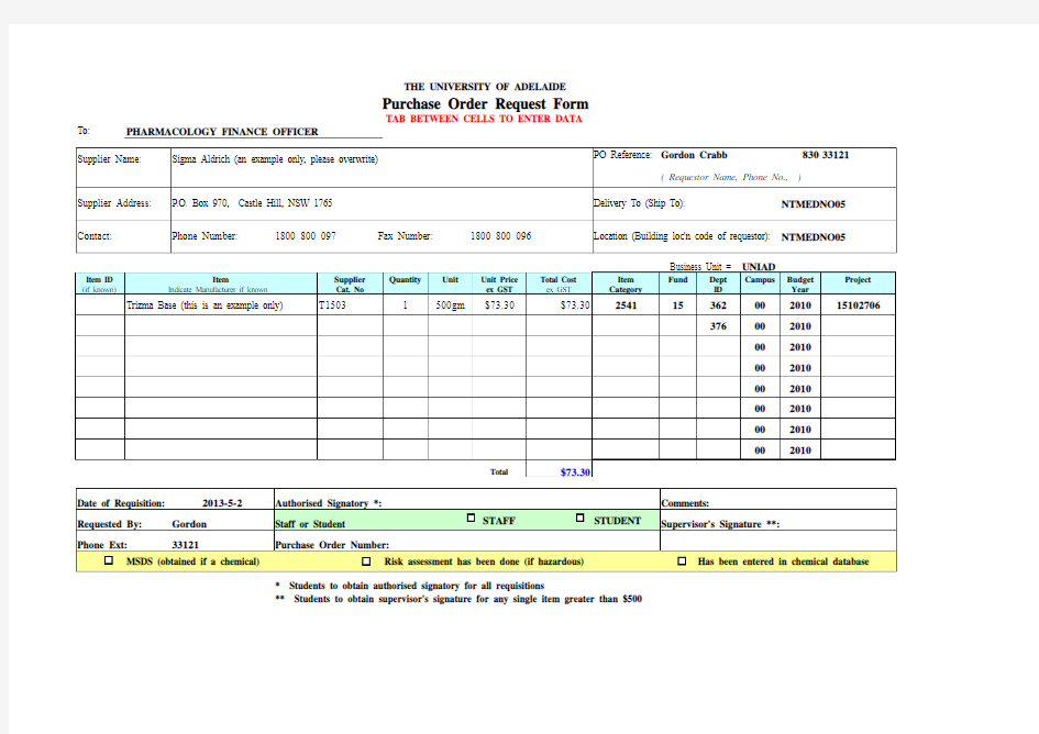 Purchase Order Request Form PO