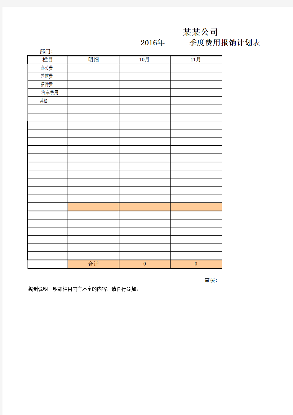 季度资金计划表模板