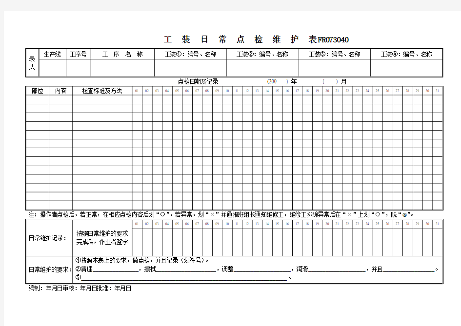 工装日常点检维护表