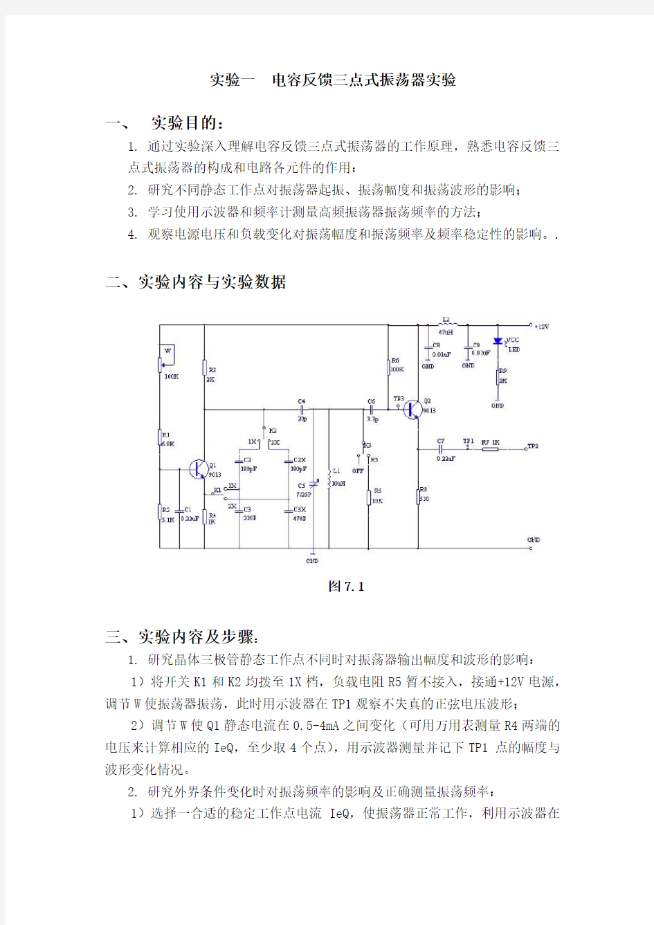 电容反馈三点式振荡器实验