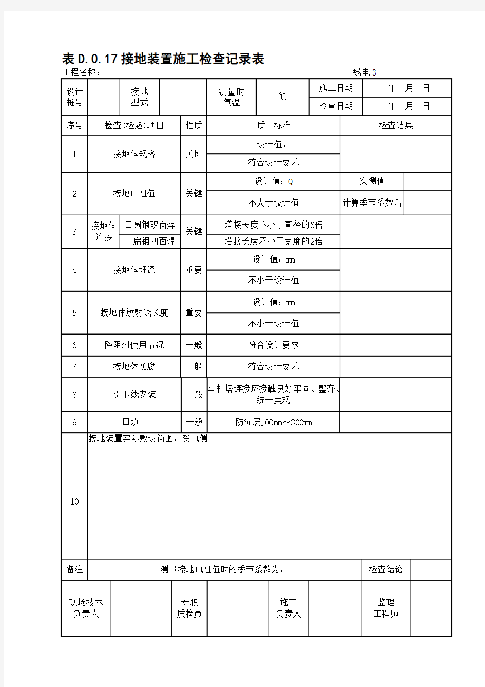 接地装置施工检查记录表