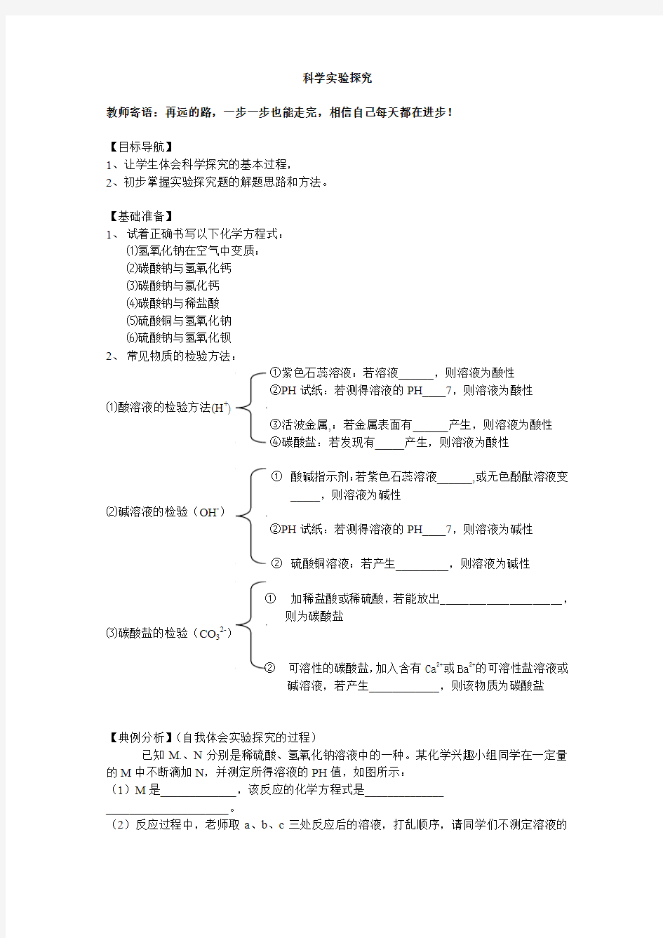 初三化学专题复习：科学探究