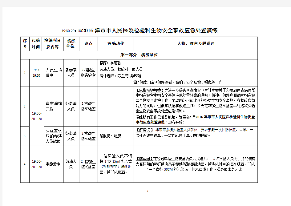 2015年实验室生物安全事故联合处置应急演练脚本(正式版))