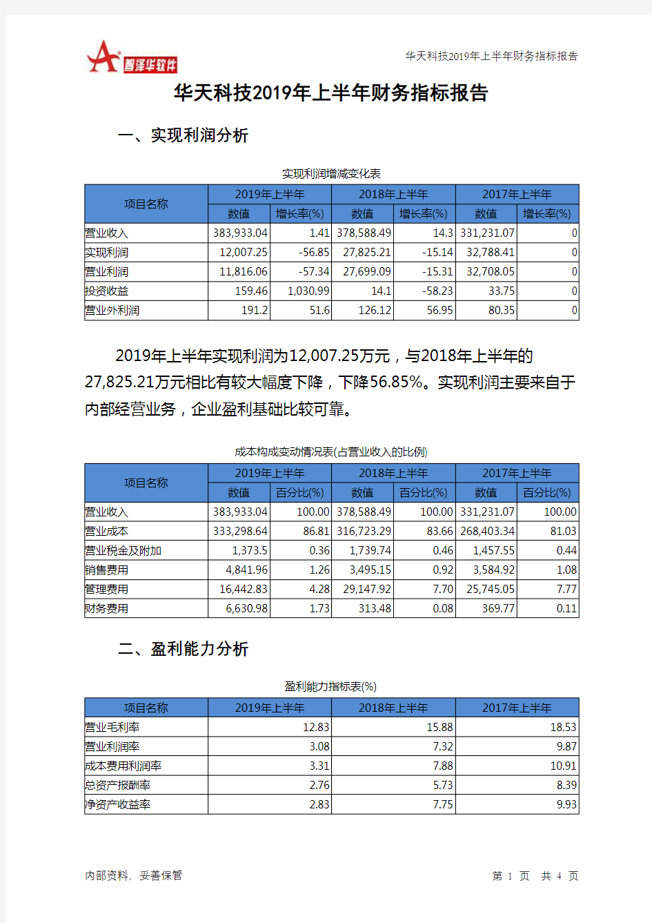 华天科技2019年上半年财务指标报告