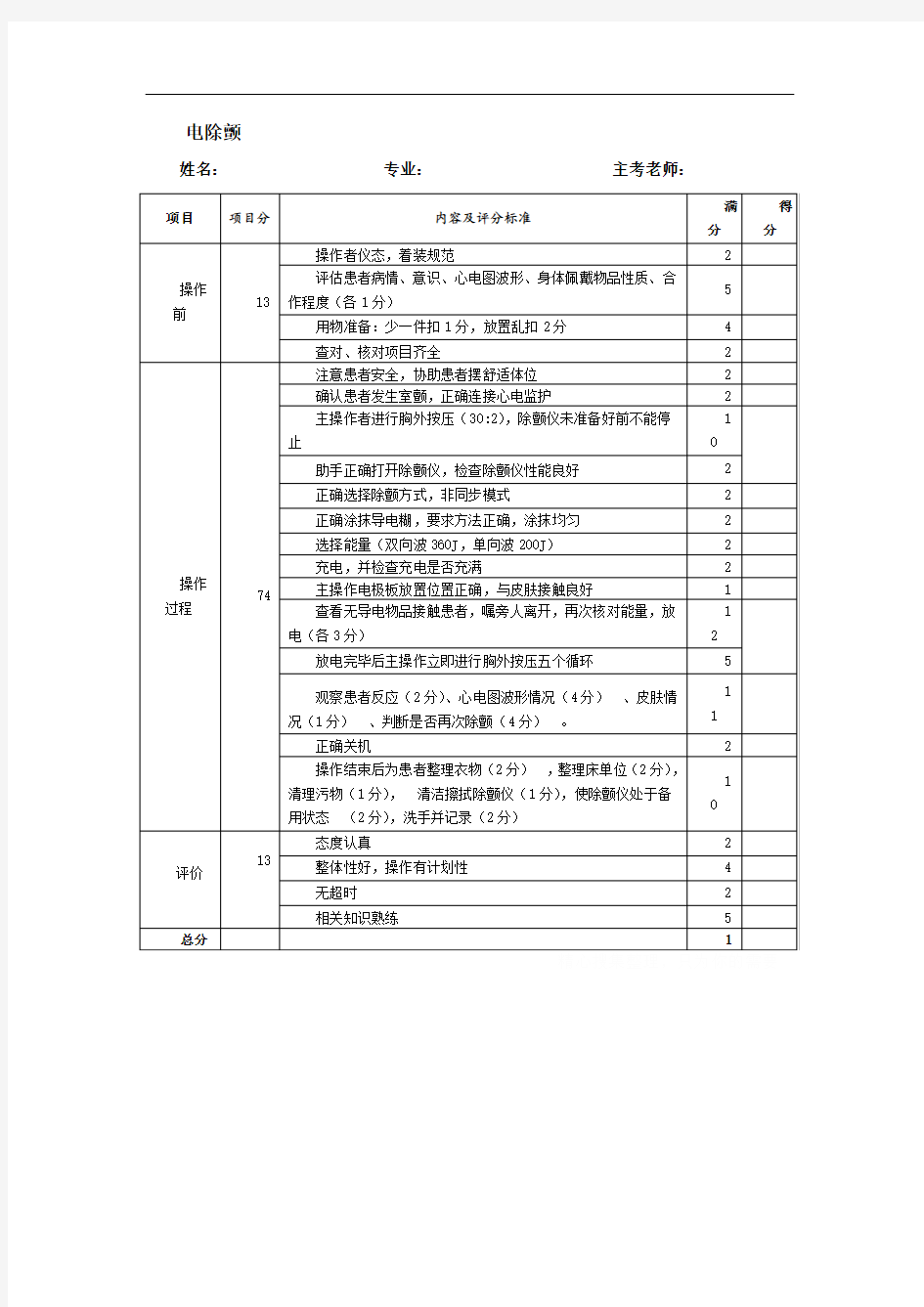 电除颤评分表