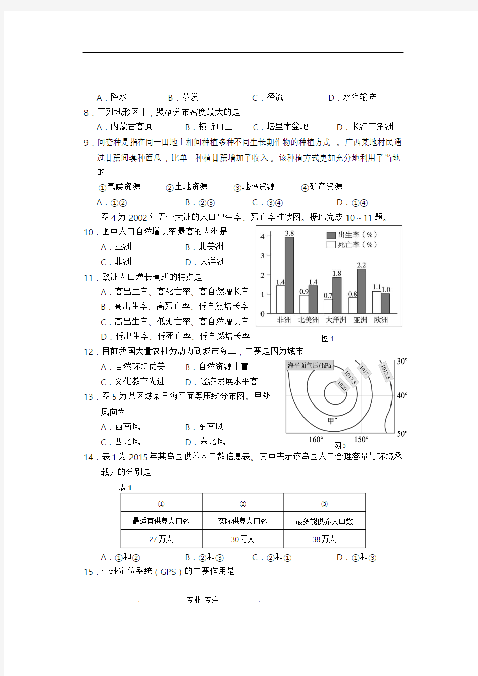 2016年12月广西壮族自治区普通高中学业水平考试地理试题(有答案)