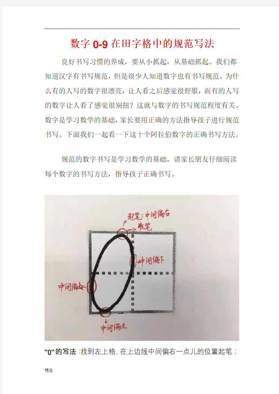 数字0-9的书写书法 数字书写规范可修改.doc