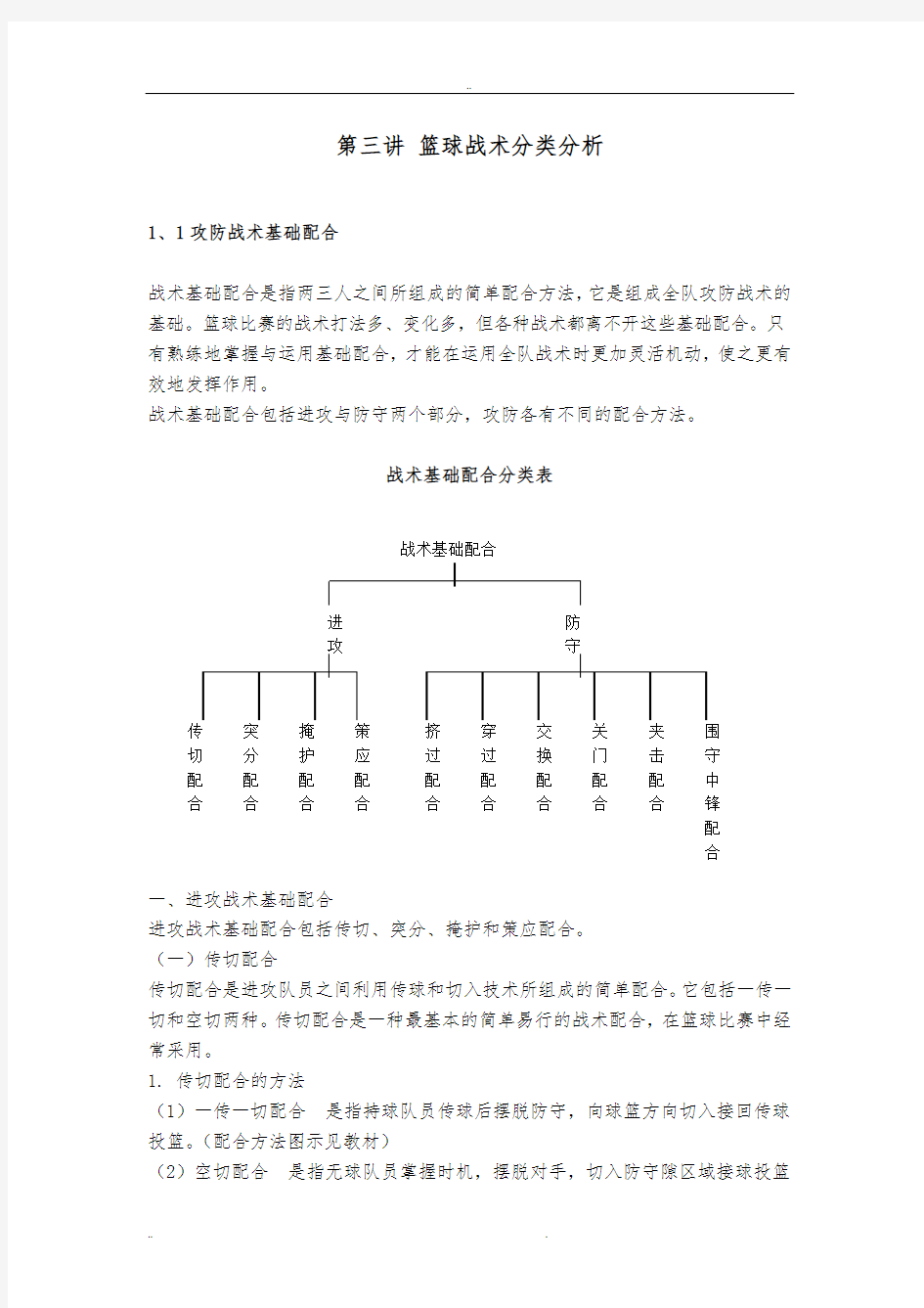 篮球战术分类分析(进攻与防守)