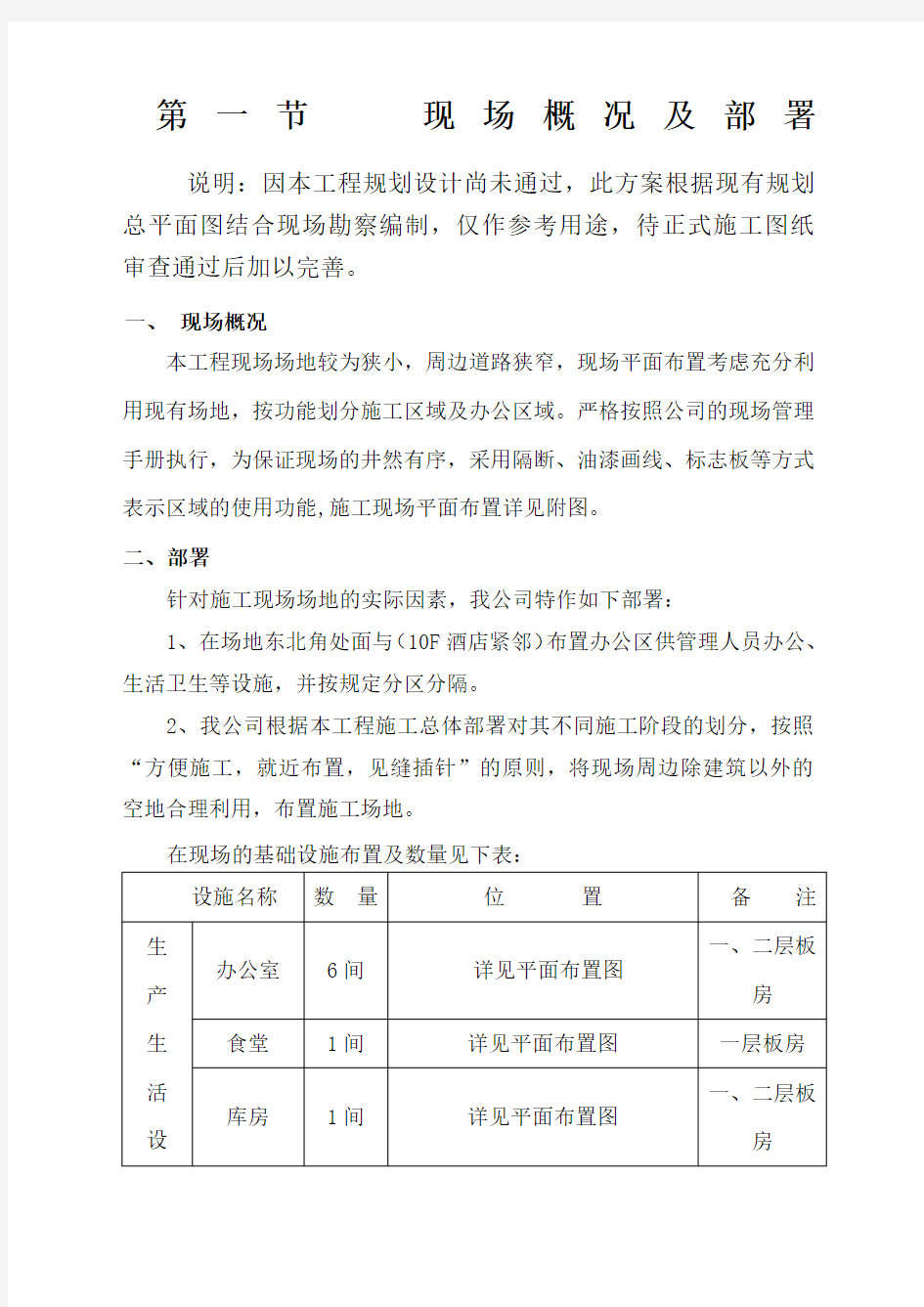 施工现场总平面布置方案 