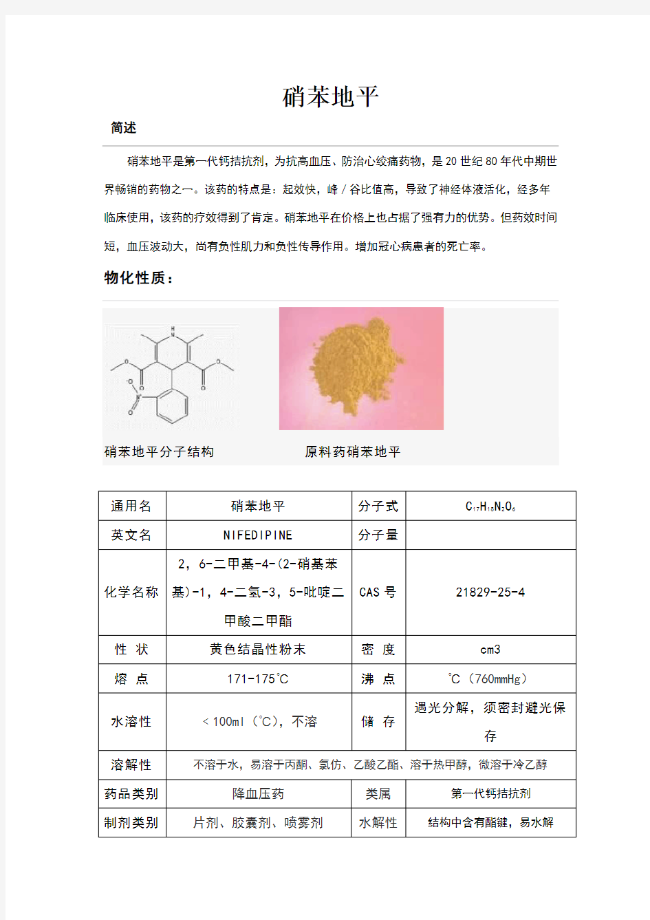 硝苯地平简介