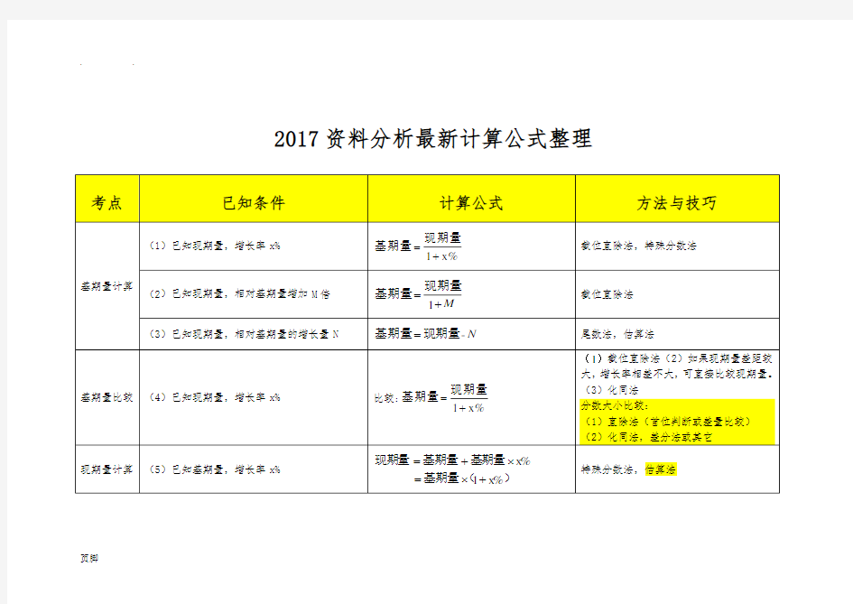 2017资料分析最新计算公式整理