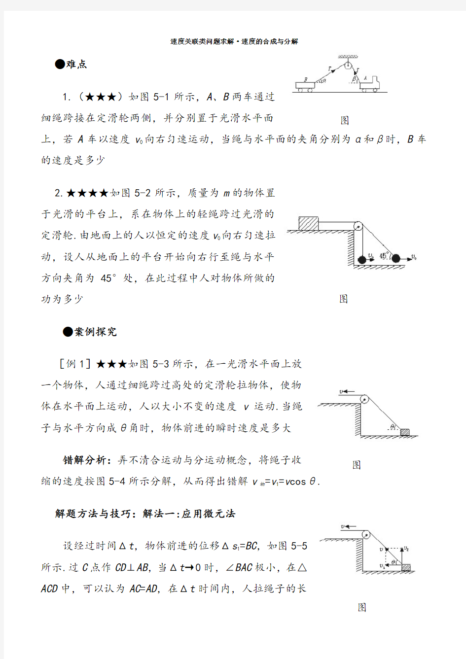 高中物理关联速度的合成与分解