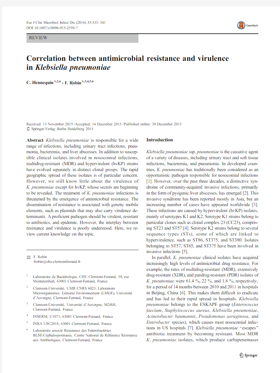 Correlation between antimicrobial resistance and virulence In Klebsiella pneumoniae