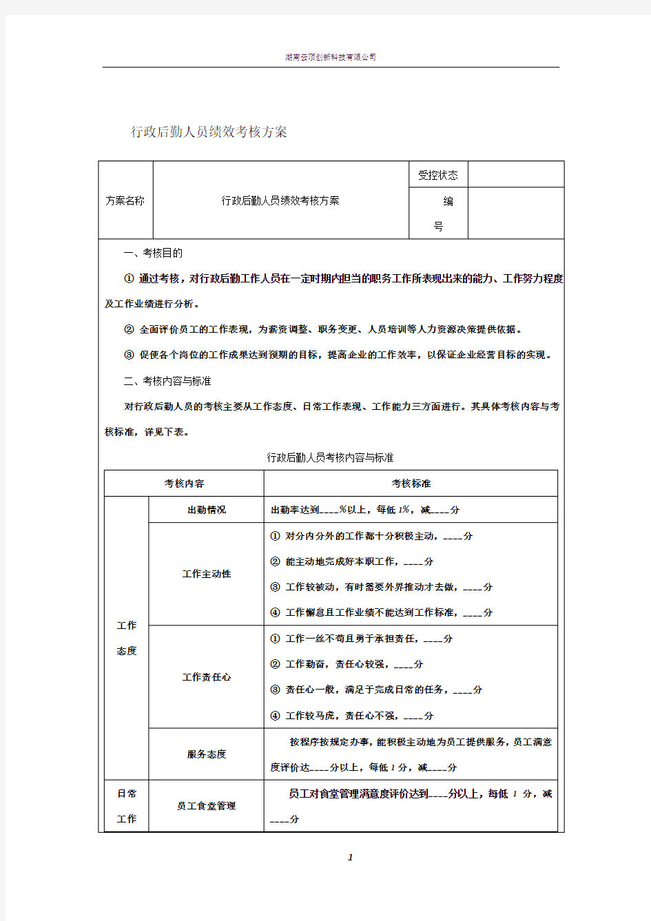 行政后勤人员绩效考核方案