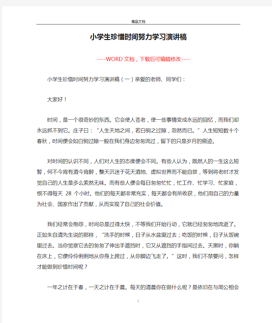 小学生珍惜时间努力学习演讲稿