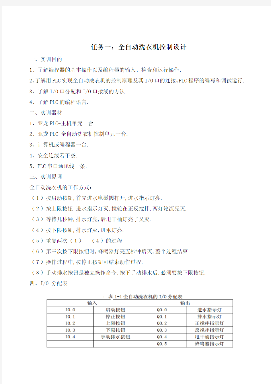 全自动洗衣机控制设计方案