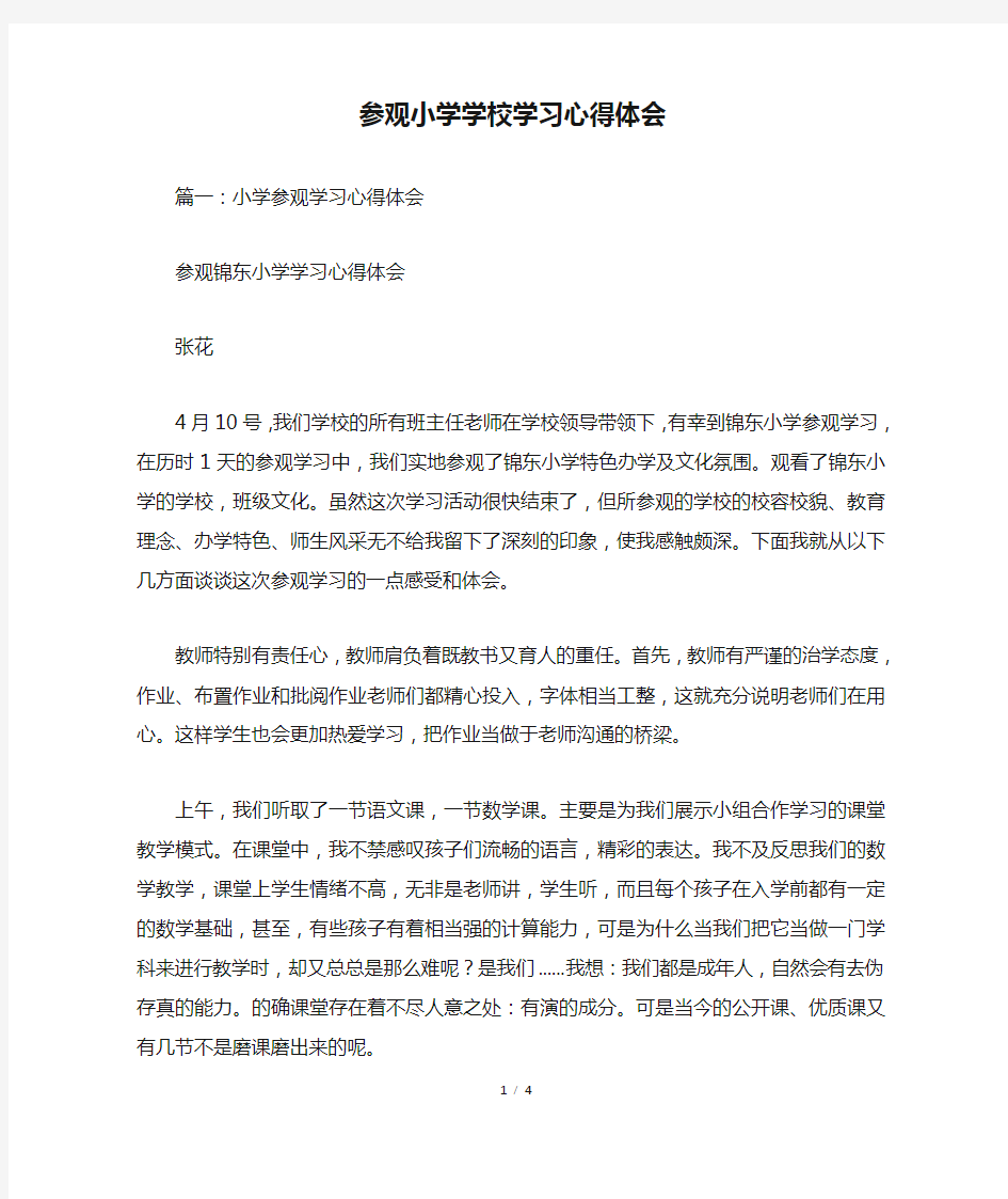 参观小学学校学习心得体会