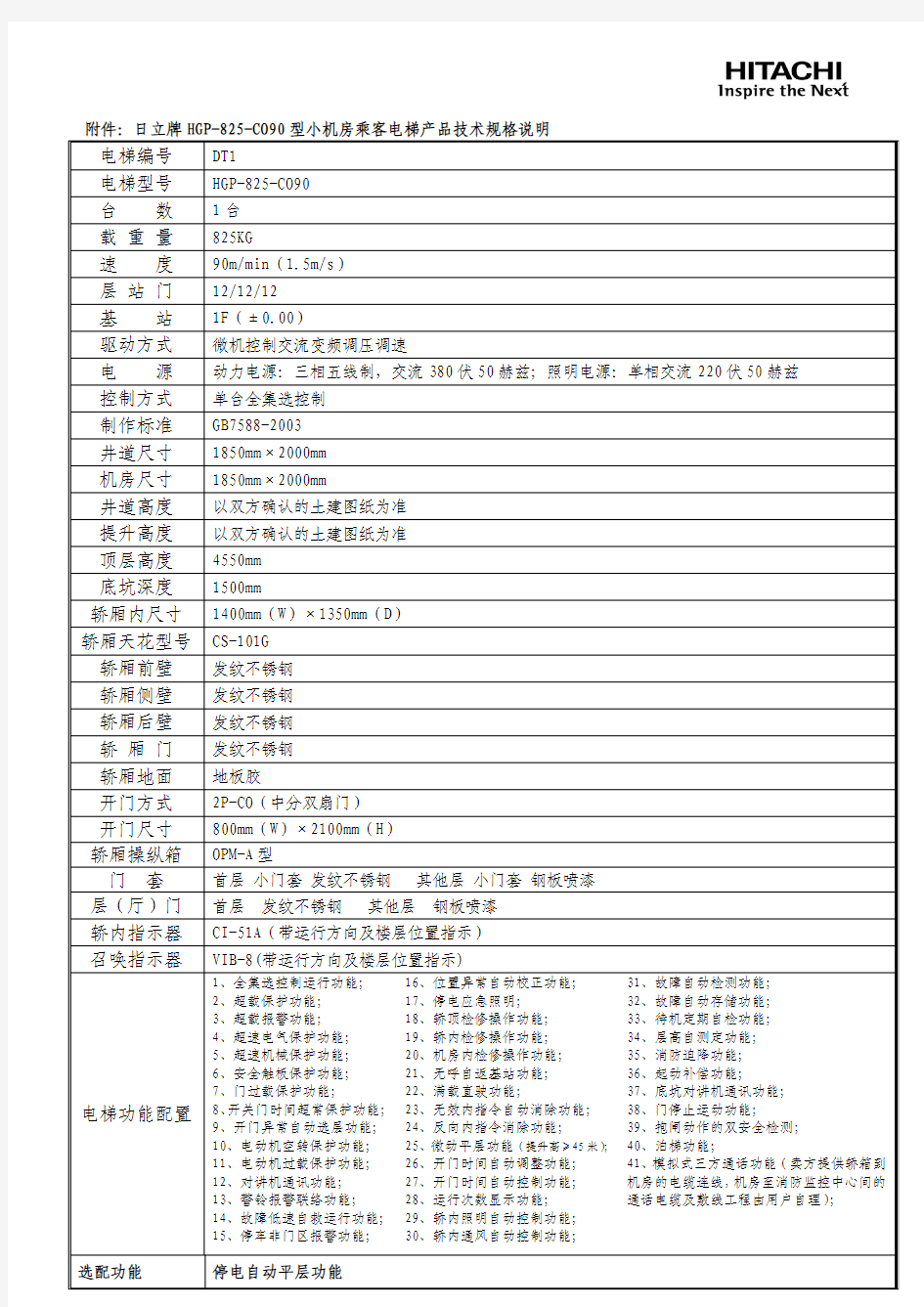 技术规格表