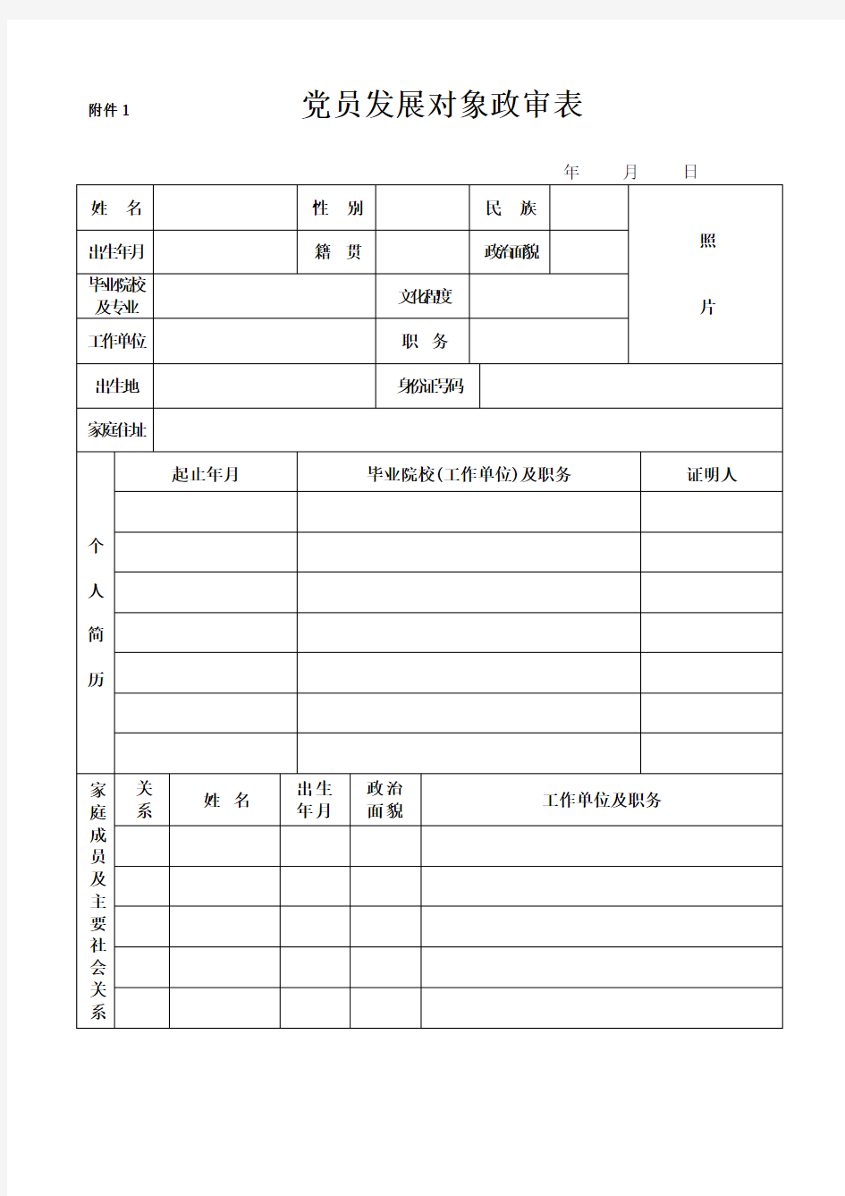 1.党员发展对象政审表(必要材料)