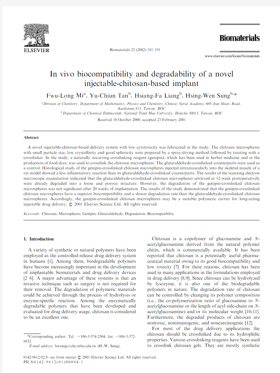 In vivo biocompatibility and degradability of a novel
