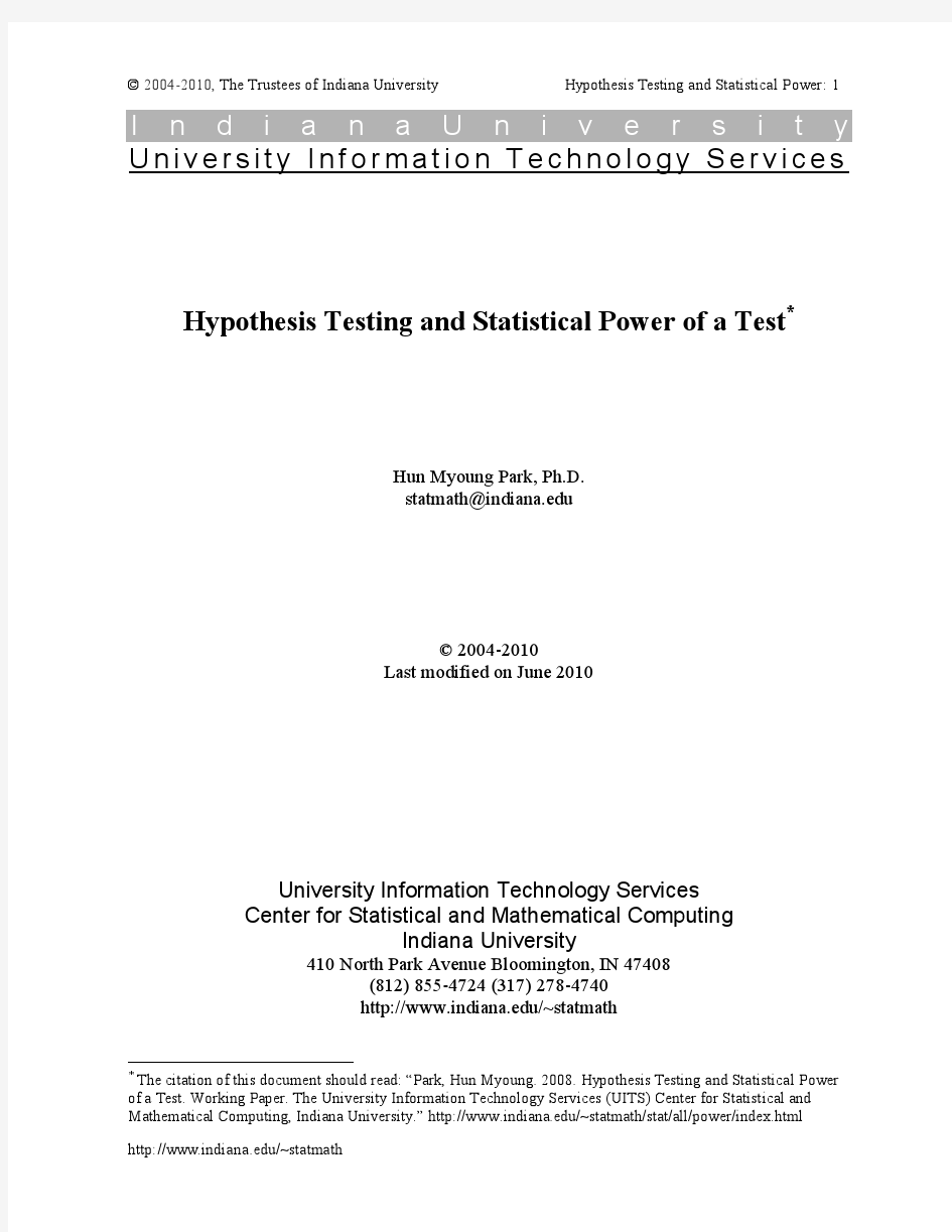 Hypothesis Testing and Statistical Power of a Test