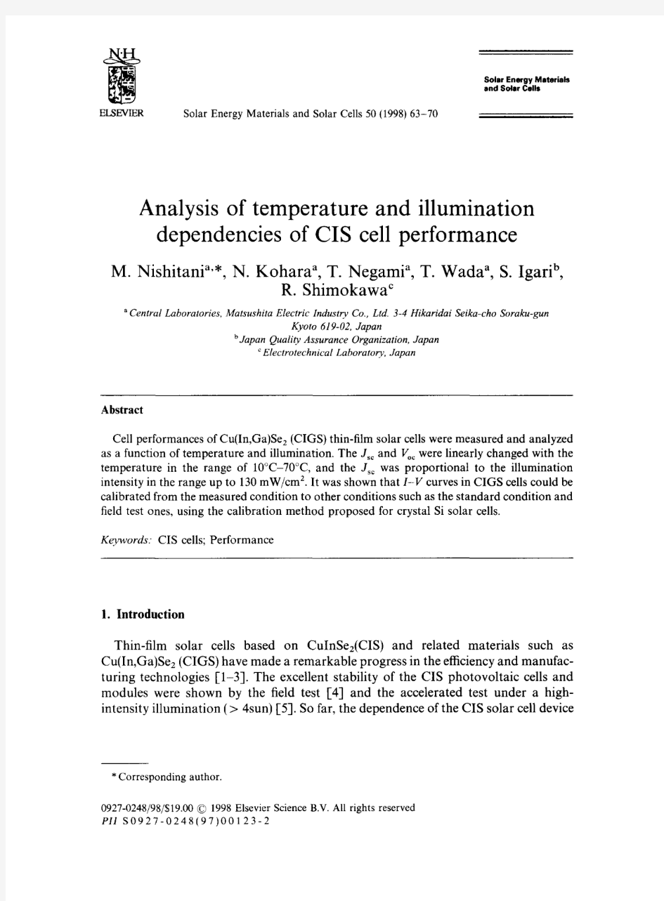 Analysis of temperature and illumination dependencies of CIS cell performance