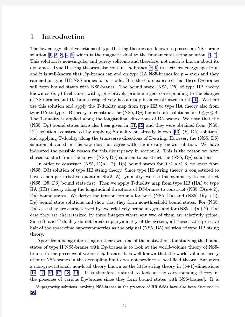 (NS5,Dp) and (NS5,D(p+2),Dp) bound states of type IIB and type IIA string theories