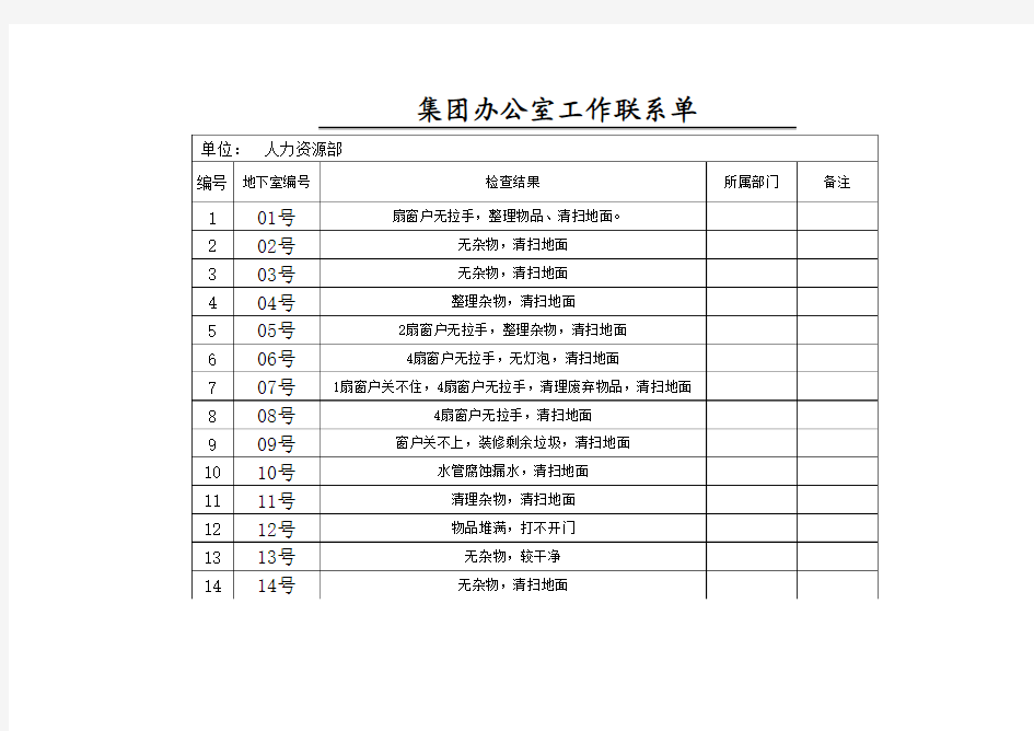 集团办公室工作联系单