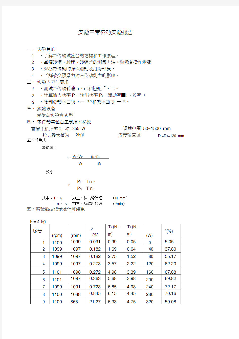 带传动实验报告